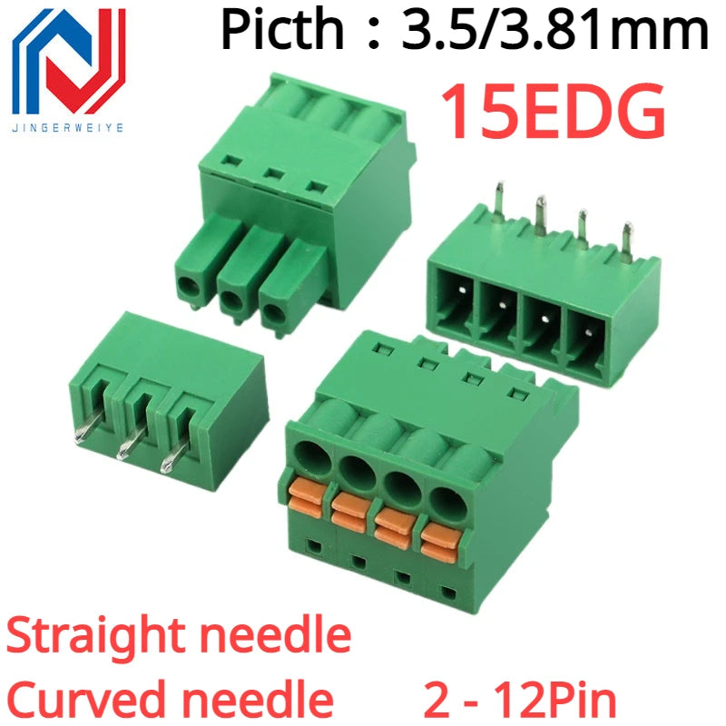 2Sets 15EDG 3.5mm 3.81 Screw Free Plug-in PCB Terminal Block 15EDGKD 3.5MM 3.81mm Spring Press Type Cable Connector 2P 3P 4P-12P