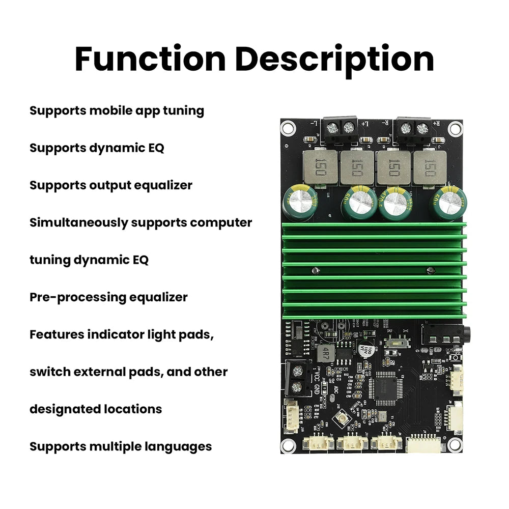 2X150W Bluetooth BT Amplifier Board Bass Enhancement EQ Adjustment Audio Amplifier Module with APP Tuning for DIY Car Audio