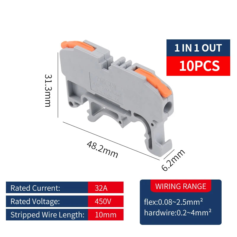 JINH CMK420 One-Flip Lever DIN Rail Terminal Push-in Wire Release Compact Conductor Block Orange Option for Electronics