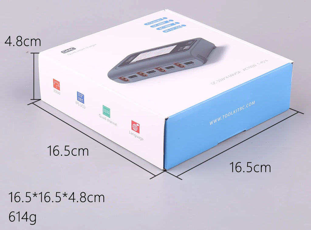 ToolkitRC Q4AC 4x50W 5A AC 100W 4 Port DC Smart Discharger Charger XT60/XT30 Optional for 1-4S Lipo Battery