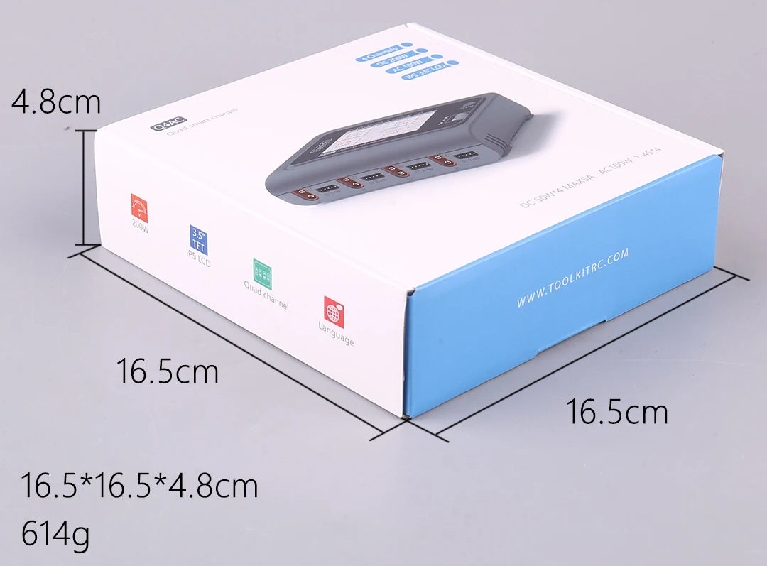 ToolkitRC Q4AC 4x50W 5A AC 100W 4 Port DC Smart Discharger Charger XT60/XT30 Optional for 1-4S Lipo Battery