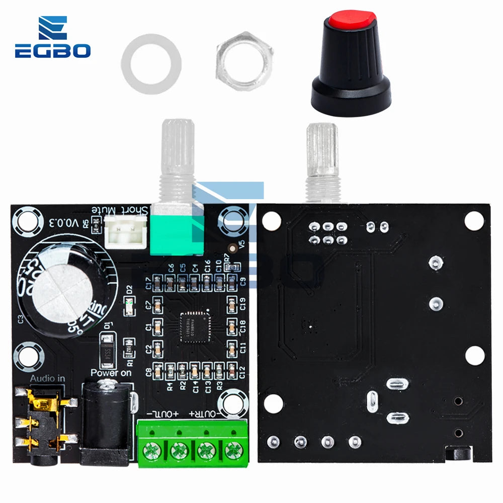 1PCS EGBO Super Slim 2 x 15W PAM8610 Class D Digital Dual Power Audio Amplifier Board 12V black