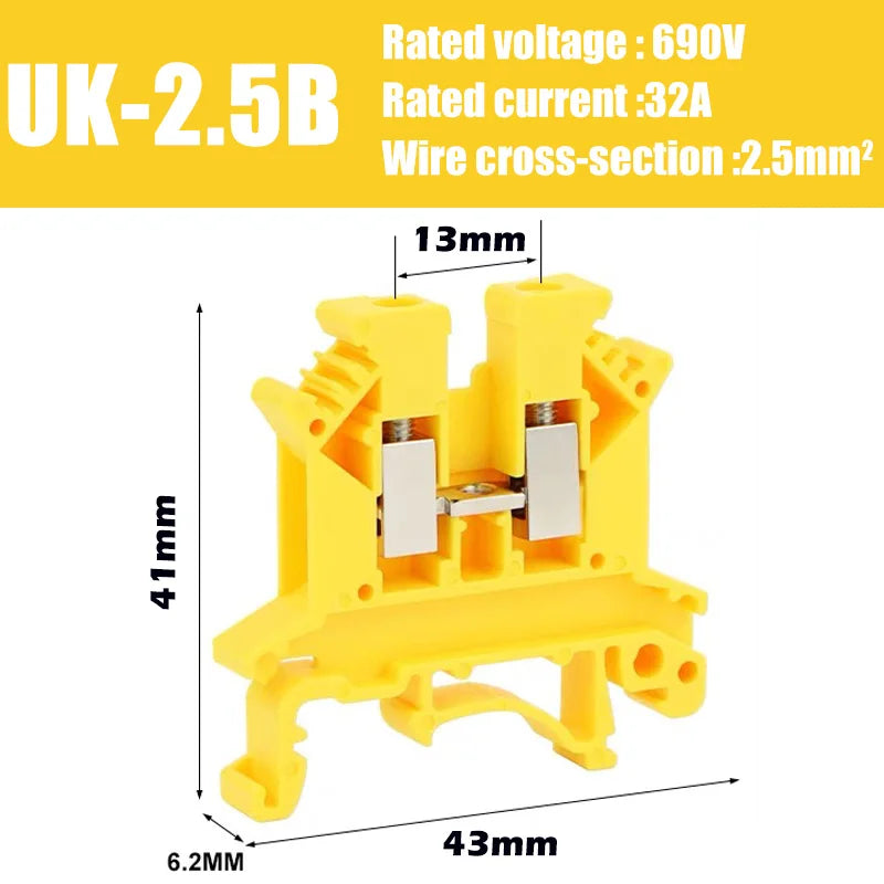 UK2.5B DIN Rail Terminal Block, 2.5mm² Screw Connection Wire Connector for Electrical Panel Wiring 20/50/100PCS