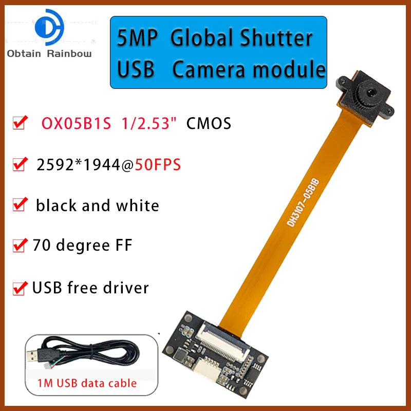 OX05B1S/OX05B1B 5MP Global Shutter 2592x1944 USB Camera Module Fixed Focus UVC No-Drive Protocol 50fps