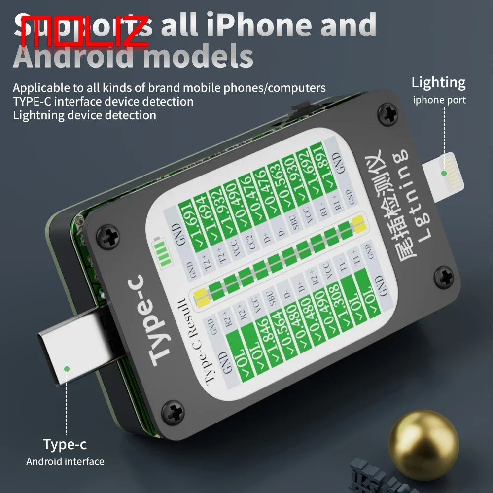 Lanrui Mobile Phone Tail Plug Detector Support Lightning and Type-C Interface Devices for iPhone HUAWEI Samsung XM Repair Tools