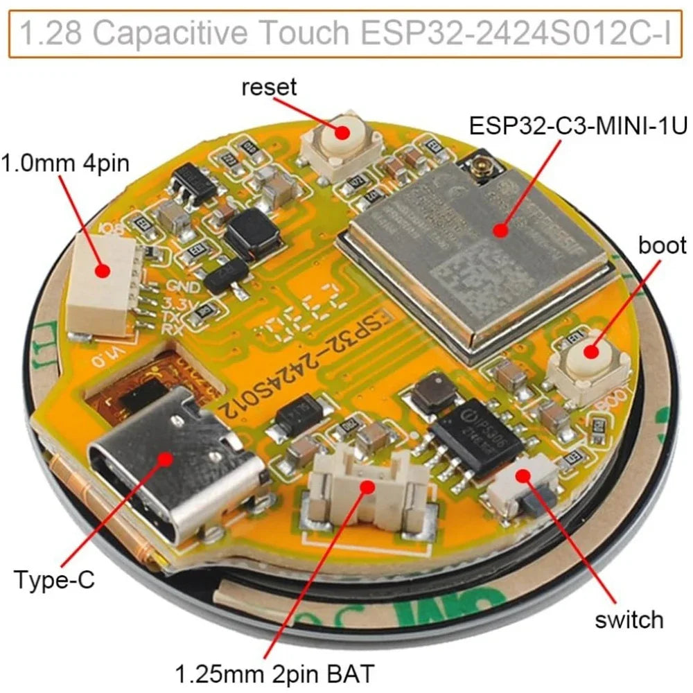 1.28 inch ESP32 ESP32-C3 IPS Round Display ESP32-2424S012 Capacitive Touchscreen 240x240 TFT LCD Module GC9A01 Touch Screen