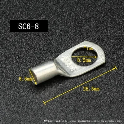 SC Type Wire Nose Terminal SC6 SC10 SC16 SC25 SC35 Bare Copper Battery Block Lugs Hole ID6/8/10/12mm Crimp Wire Connector