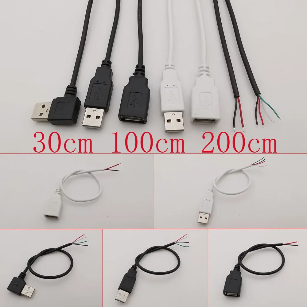 2 Pin 4 Pin Wire 5V USB 2.0 A Male Female Power Plug Pigtail Cable Jack Charging Cord Extension Connector 0.3m 1m 2m