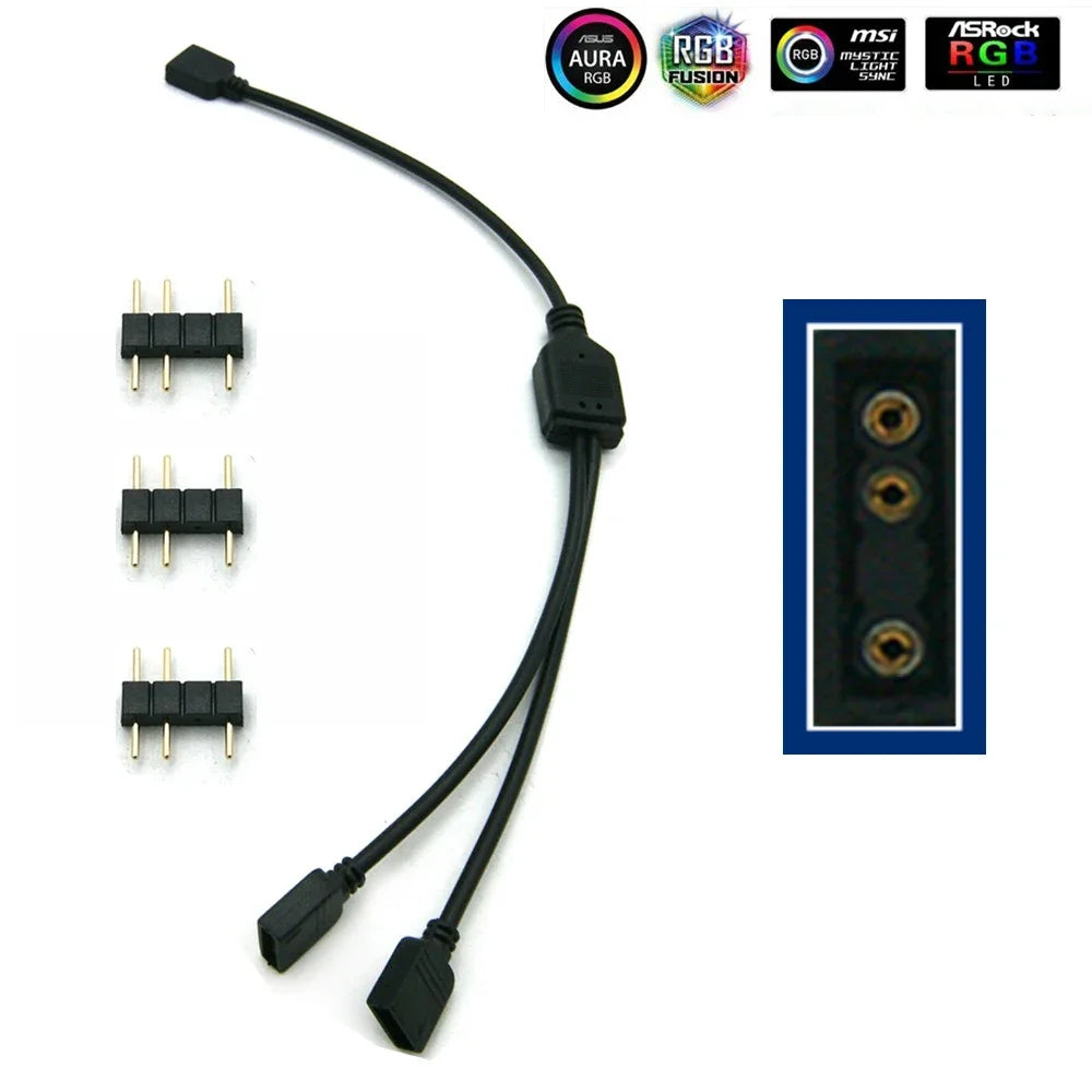 5-24V 3 Pin RGB Connector 1 To 1 2 3 4 5 3pin Wire Splitter Extension Cable for Computer Fan Motherboard AURA RGB LED Tape Light