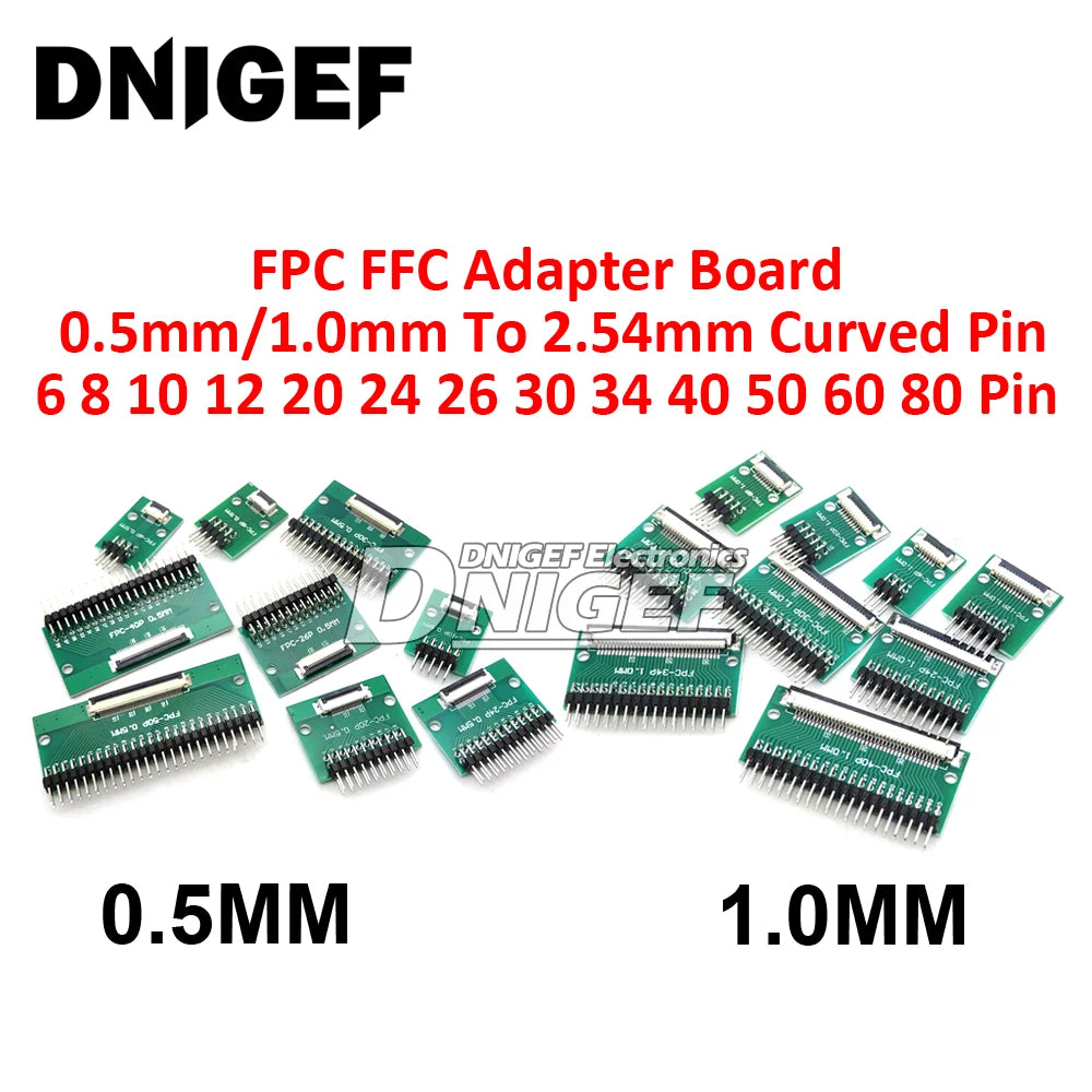 FPC FFC Adapter Board 0.5mm 1.0mm To 2.54mm Connector Straight Needle And Curved Pin 6 8 10 12 20 24 26 30 34 40 50 60 Pin