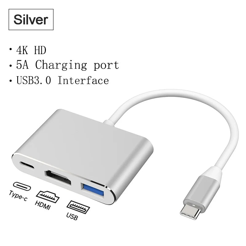 3 IN 1 3.0 USB Multi-function HUB For Samsung Galaxy S23 S22 Ultra Type-C To HDMI Adapter Note 20 10 iPhone 15 16 5G OTG Adapter