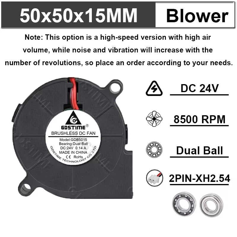 Gdstime Brushless Turbo Fan 24V Dual Ball 30mm 40mm 50mm For 3D Printer Fan DC Blower Cooling Fan 3010 4010 4020 5015 Clooer