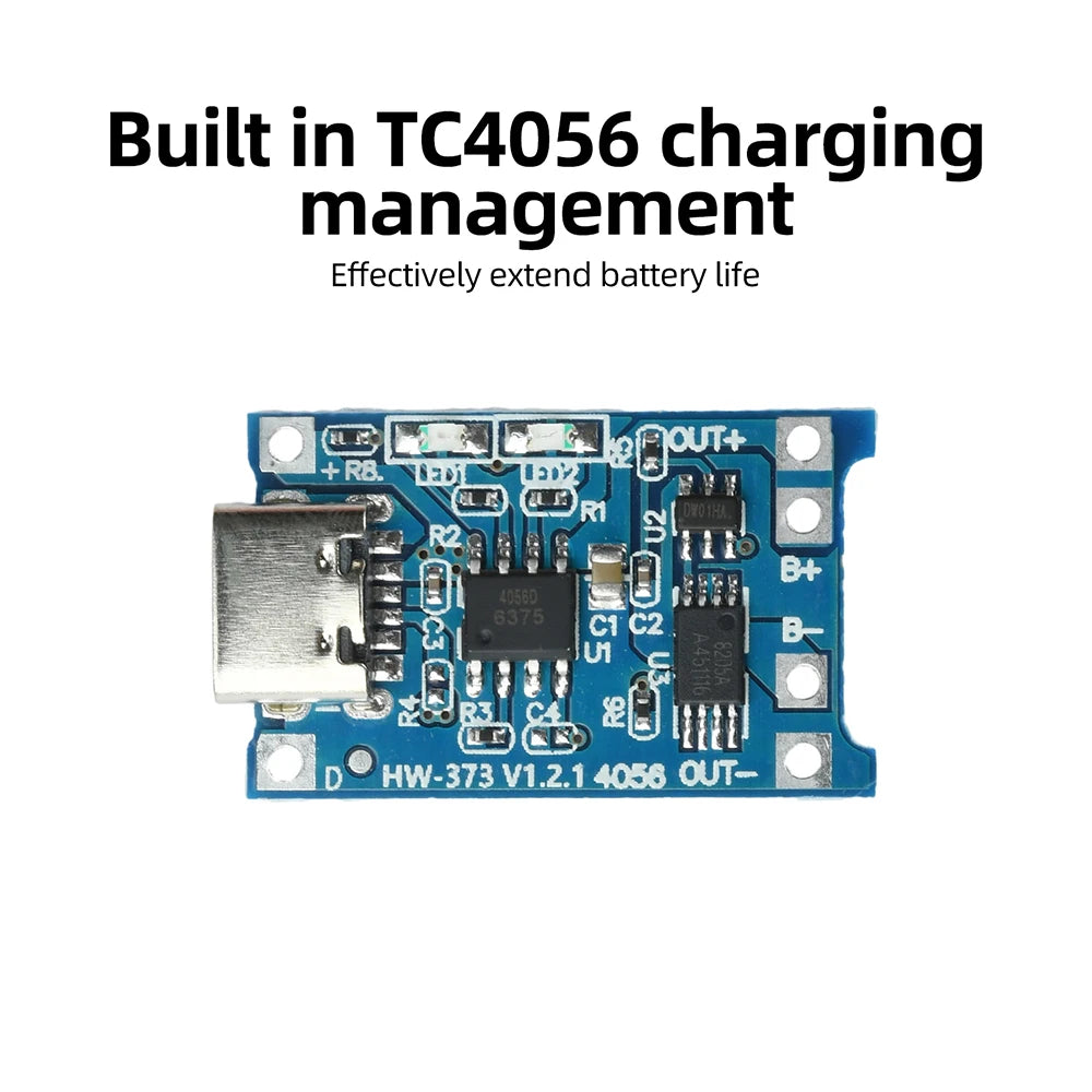 5pc Set Type-c Port 5v 1a 18650 Tp4056 Lithium Battery Charger Module Charging Board Charging Protection With Led Light