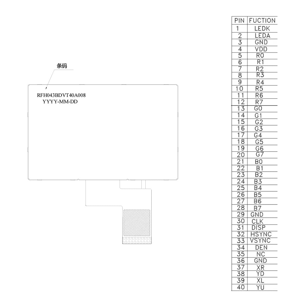 4.3 Inch TFT LCD Display 480*272 RGB IPS Full View 40PIN ESP32-S3 HDMI Driver ST7625 NV3047 Capacitive Resistance Touch Screen