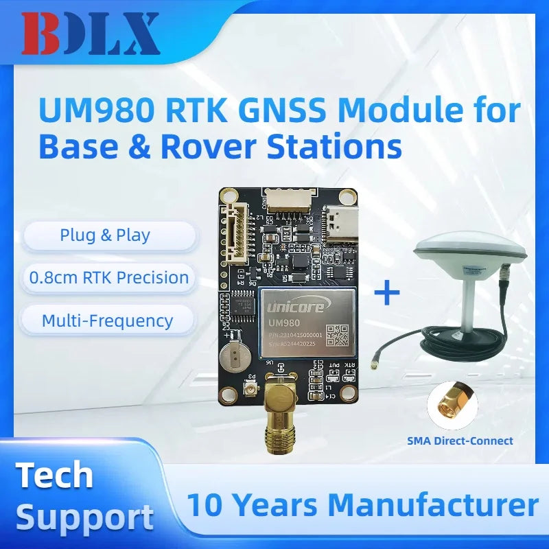 RTK UM980 High Accuracy Multi-Frequency Unicore GNSS Module VS F9P with Antenna for GPS Base Station RTK Receiver Board OEM