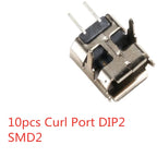 10-100pcs Micro USB Connector 2pin DIP2 SMD2 180 Degree Rotating Vertical B-Type Female Socket Charging Curl and Flat Port Dock