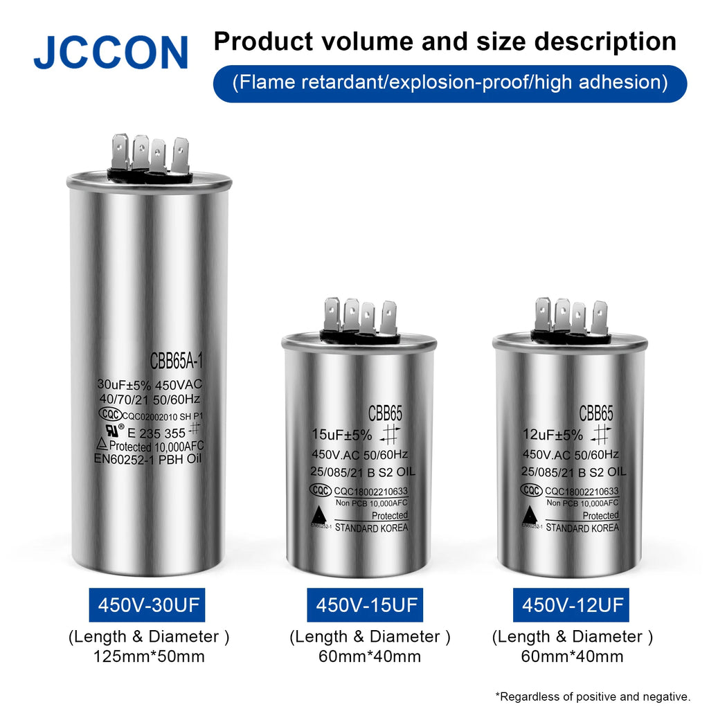 2Pcs CBB65 Motor Capacitor Air Conditioner Compressor Start Capacitor 450V AC 5UF 6UF 15uF 20uF 25uF 30uF 35uF 40uF 45uF 50uF