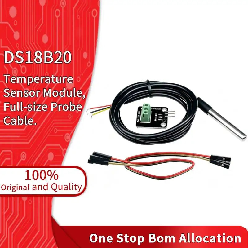 DS18B20 Temperature Sensor Module Kit 1m 2m 3m 5m Cable Stainless Steel Package Probe Suitable for Arduino DS18B20 Adapter