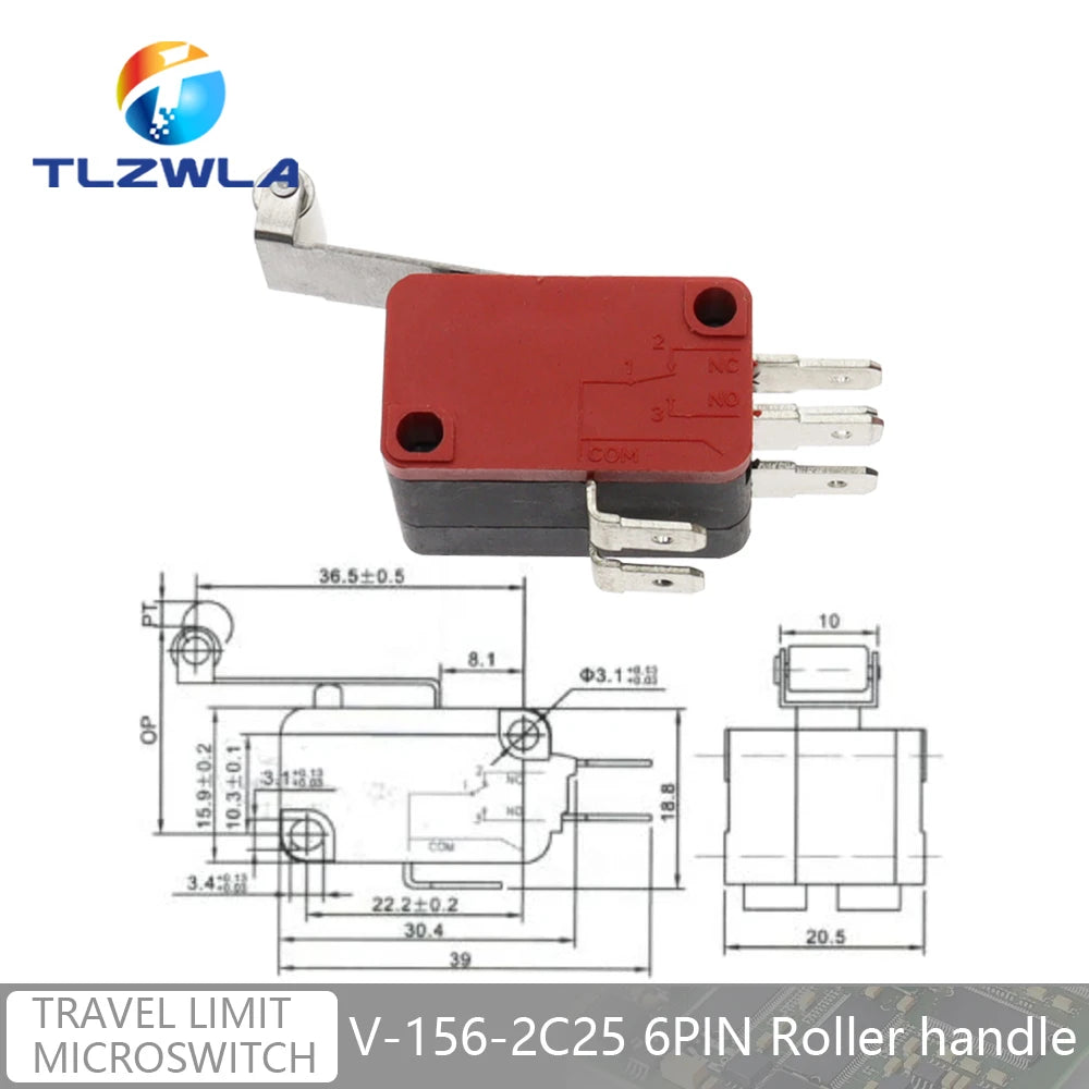16A 250VAC SPDT Momentary Travel Limit Micro Switch 1NO1NC 3/6Pin Lever Roller V-15 V-151 V-152 V-153 V-154 V-155 Microswitch