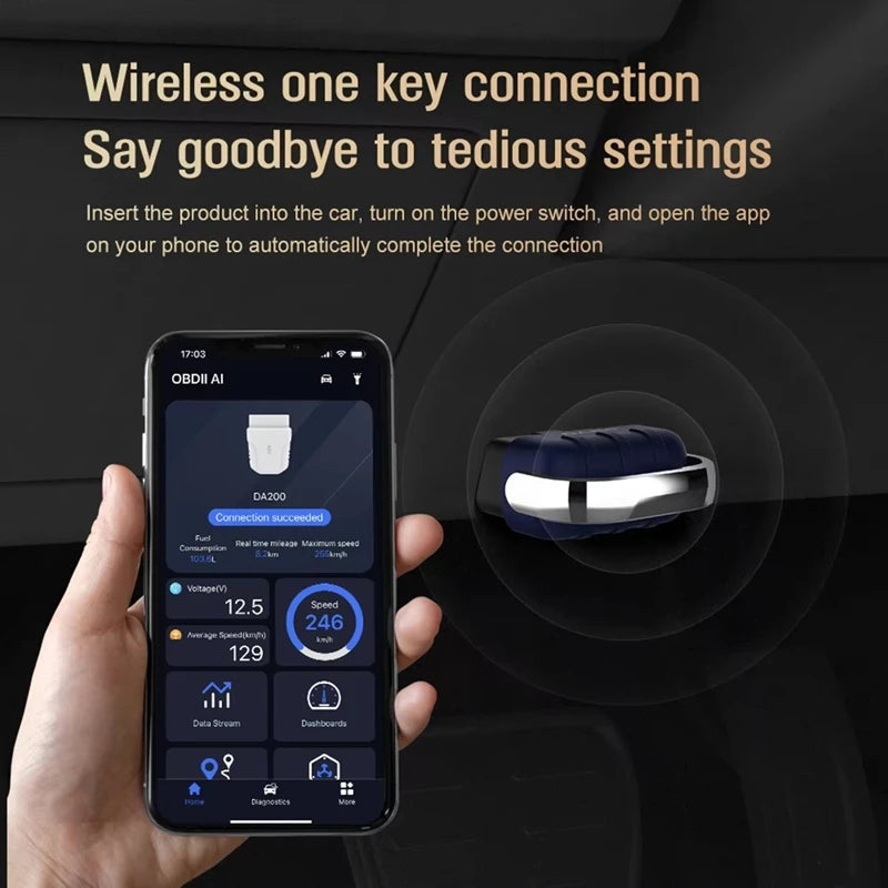 DA200 Auto OBD II Read Card Tool BLE Bluetooth 4.0/5.4 OBD2 Car Diagnostic Scanner 25K80 Chip Fault Coder Free APP-ABFB