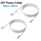 DIY USB C to 2 Pin Bare Wire Open End Power Cable, 5V USB Type C Male Plug 2 Pin Pigtail Cable, for Type C Replacement or Repair