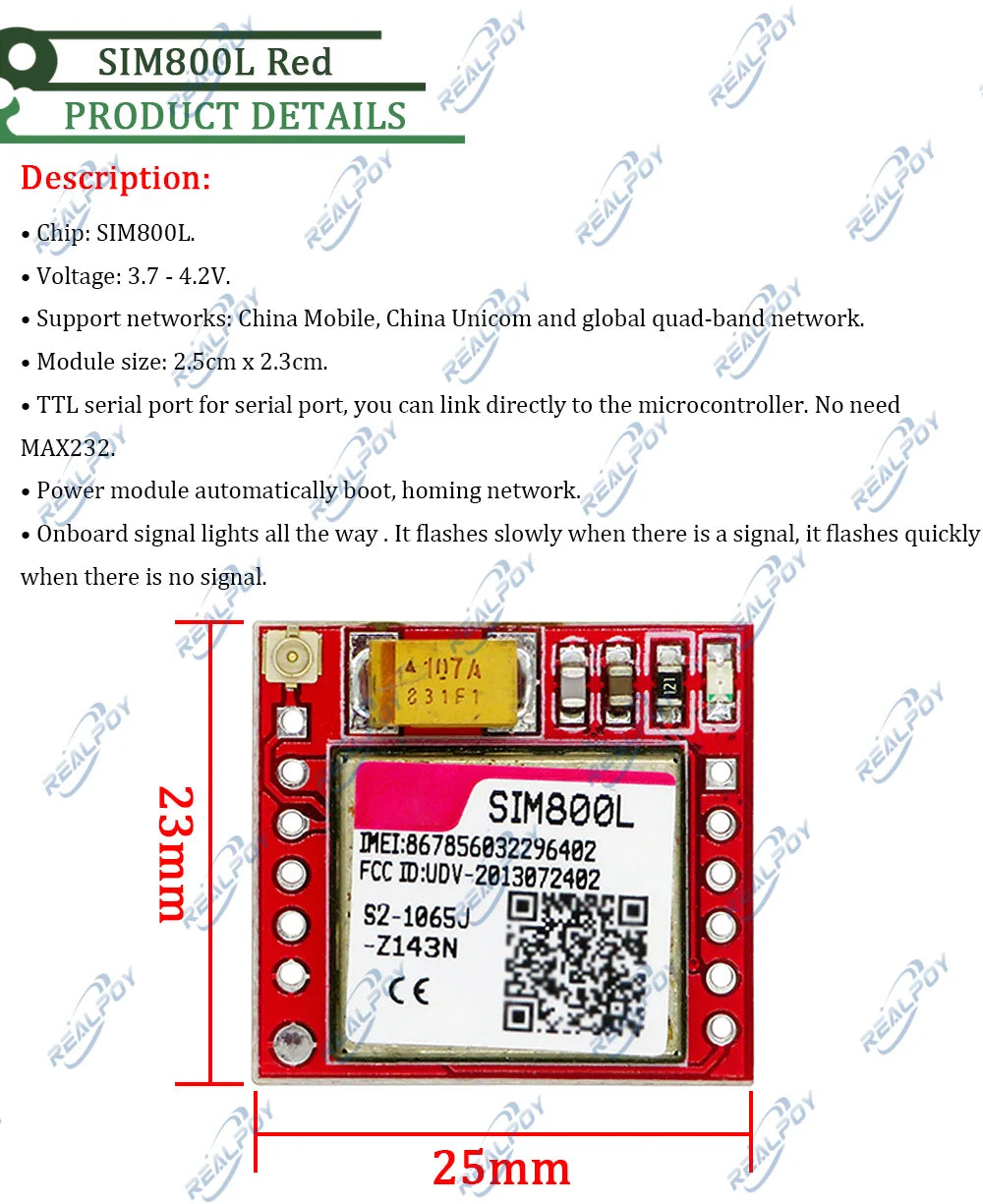 SIM800L V2.0 5V Wireless GSM GPRS MODULE Quad-Band W/ Antenna Cable Cap