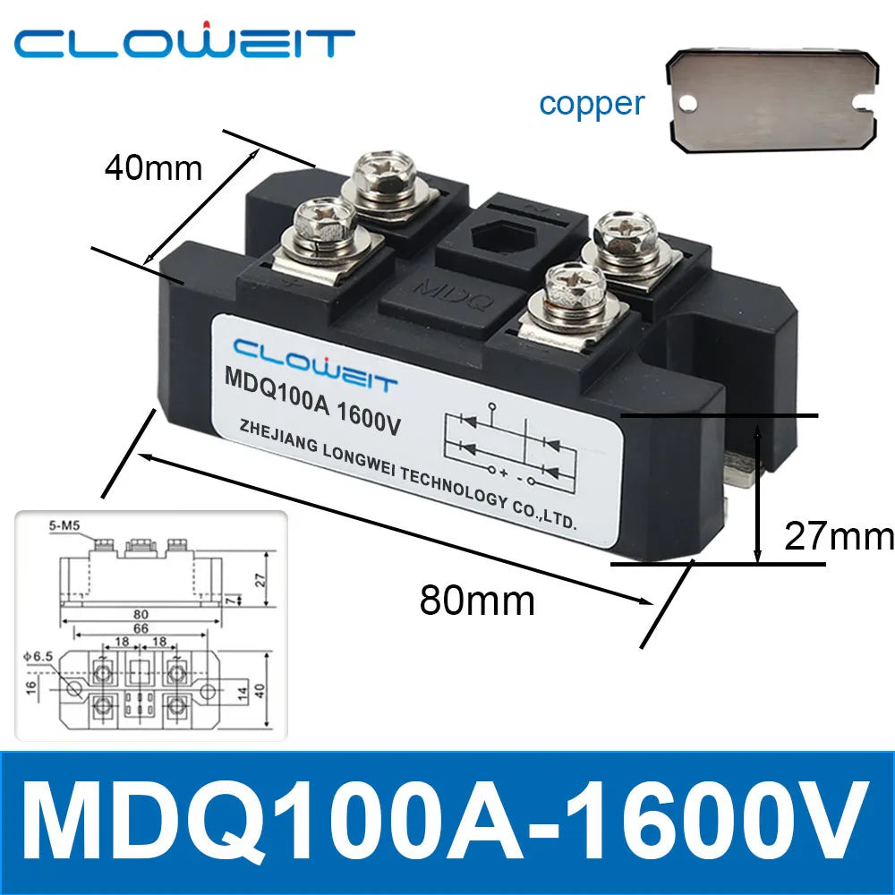 Volt Silicon Single 1 Phase Diode Metal Case Bridge Rectifier MDQ 100A Amp 1600V Single Phase Rectifier Bridge Module