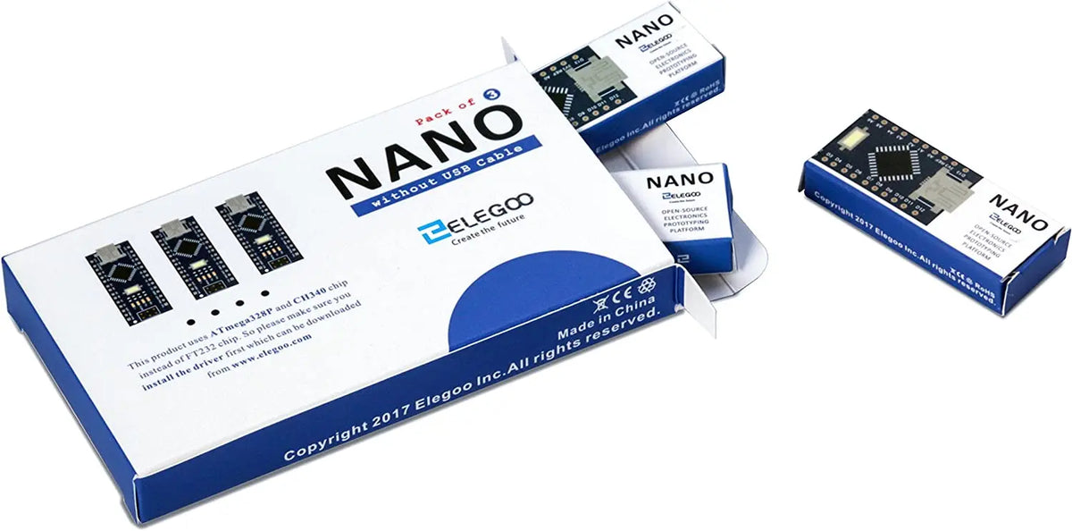 ELEGOO Nano Board CH340/ATmega328P Without USB Cable, Compatible with Arduino® (Nano X 3 Without Cable)