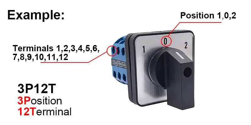Electric 3/4 Position 12Terminals Rotary Cam Changeover Switch 500V 20A LW28-20