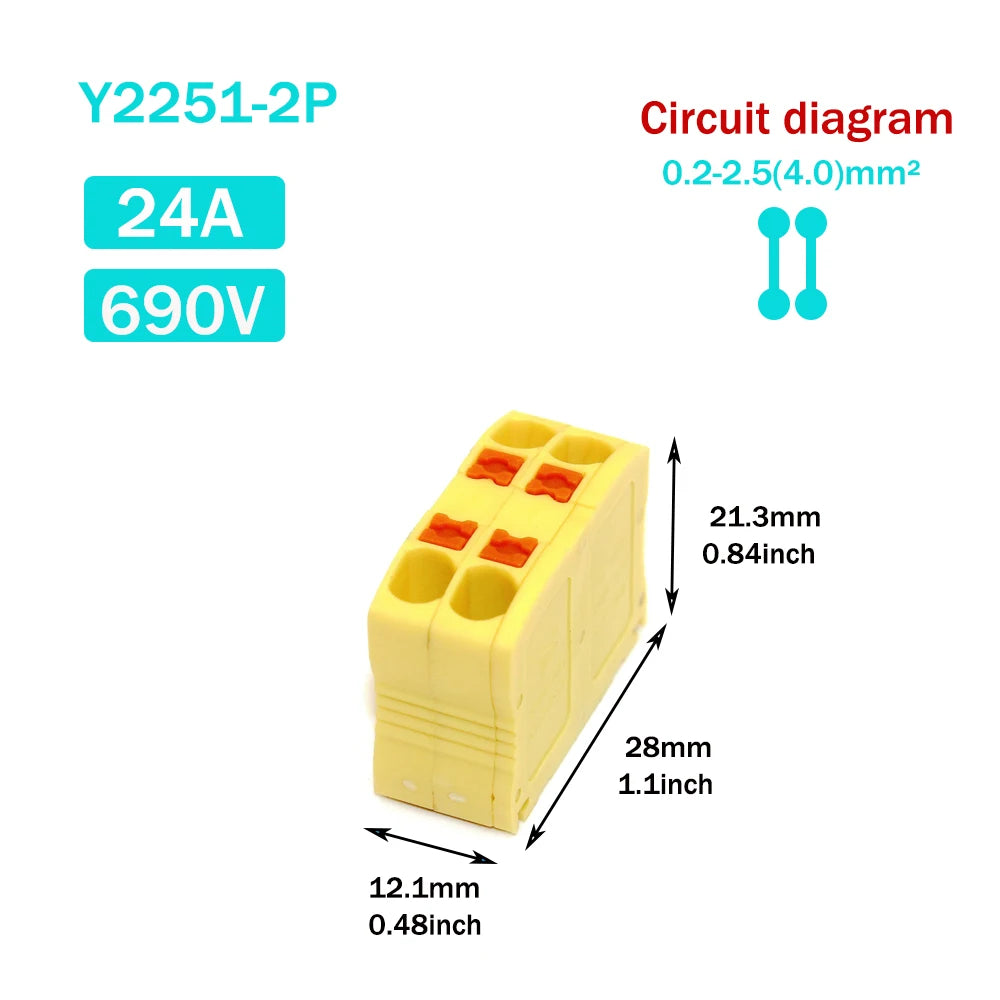 Wire Electrical Connectors Wire Push-in Terminal Block multiple in multiple out Connector Mount On Din Rail with fixing Hole