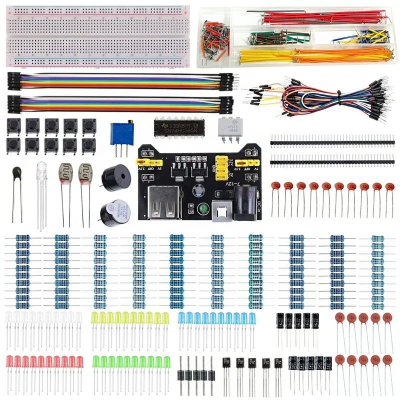 830 Point Breadboard DIY Kit for Arduino, Electronic Component Assorted Set with LEDs, Jumper Wires, Resistors, Capacitors