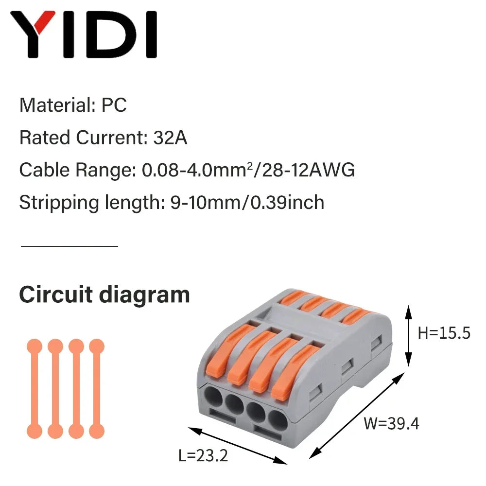 5pcs/lot Splitter Cable Push-in Lever Connection Terminal Block 1 In Multiple Out Combined Compact Quick Splice Wire Connector