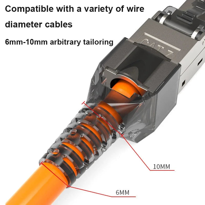 CAT7 RJ45 Connector 50U No Crimping Tools Required Network Cable Cat6A Cat5e Reuse Module Shielded FTP 8P8C Crimp