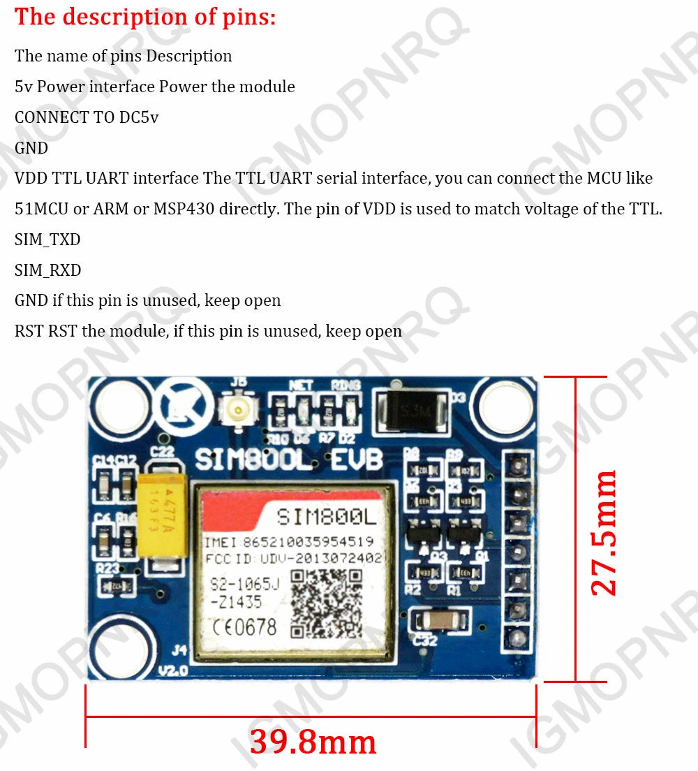 SIM800L GPRS GSM Module Micro SIM Card Core Quad-band TTL Serial Port Antenna PCB Wireless WIFI Board for Arduino Smart Phone