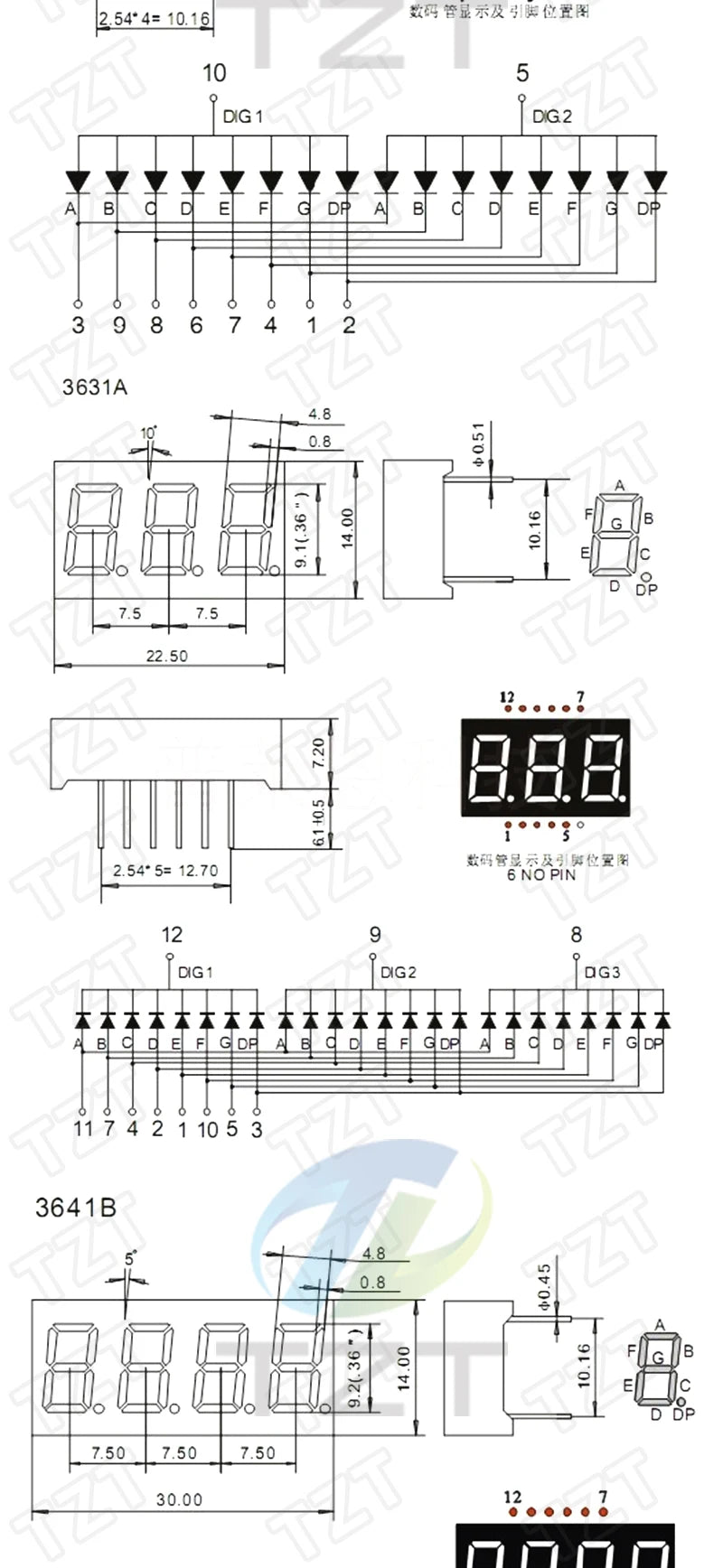 TZT 0.28/0.36/0.4/0.56 inch LED display 7 Segment 1/ 2 / 3 / 4 Bit Digit Tube Red Common Cathode / Anode Digital led 7segment