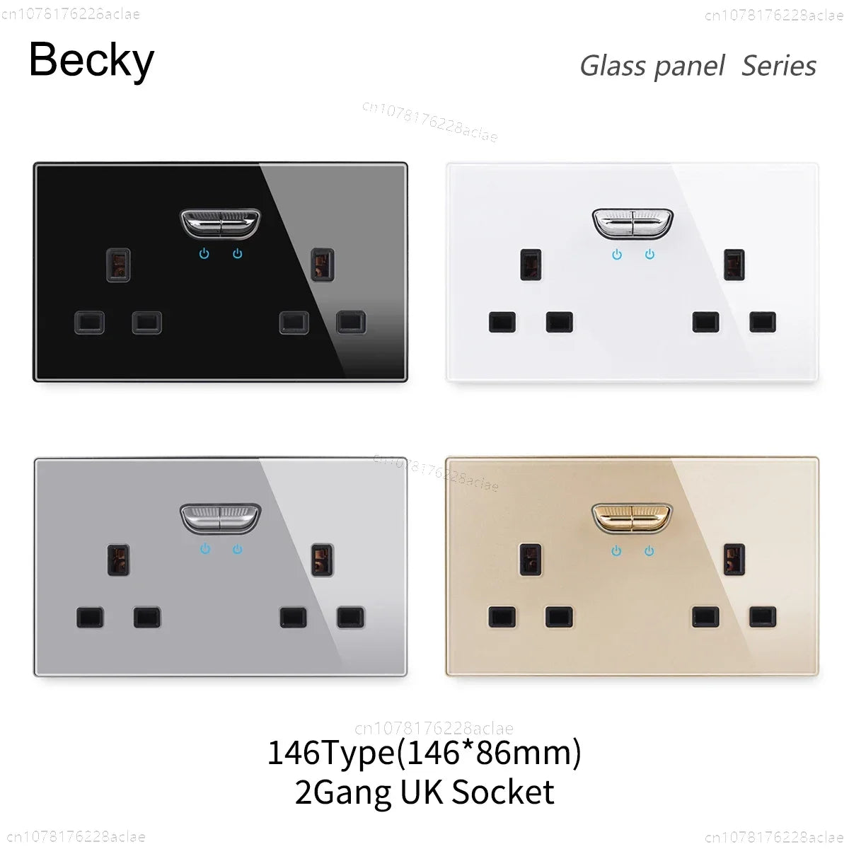 146 13a Reset Toggle Tempered Glass 2Gang UK Socket Switch Combination Panel Power Socket Office Hotel Home Villa Decoration