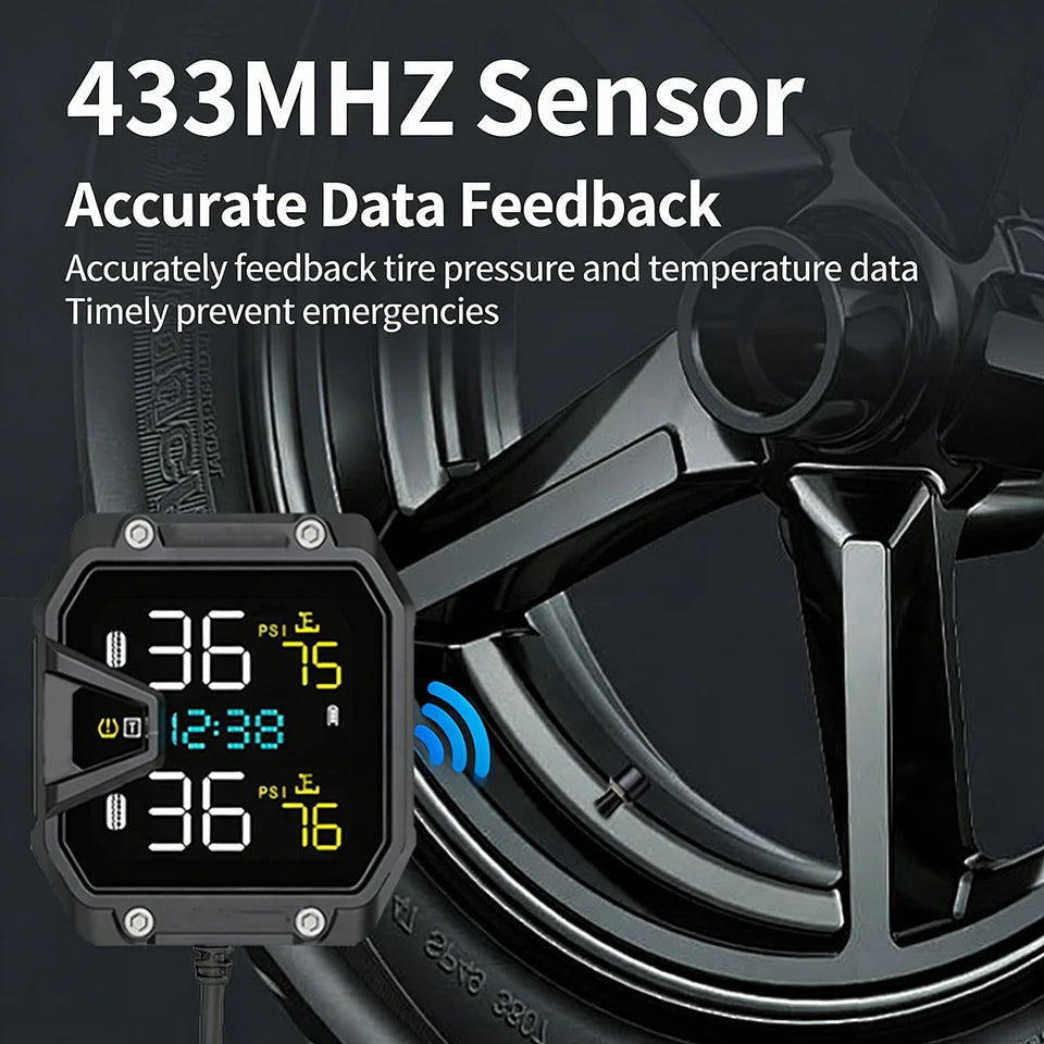 Yangood TMPS Motorcycle Tire Pressure Sensor Waterproof LCD Color Display Real-Time Safety Tire Pressure Monitoring System