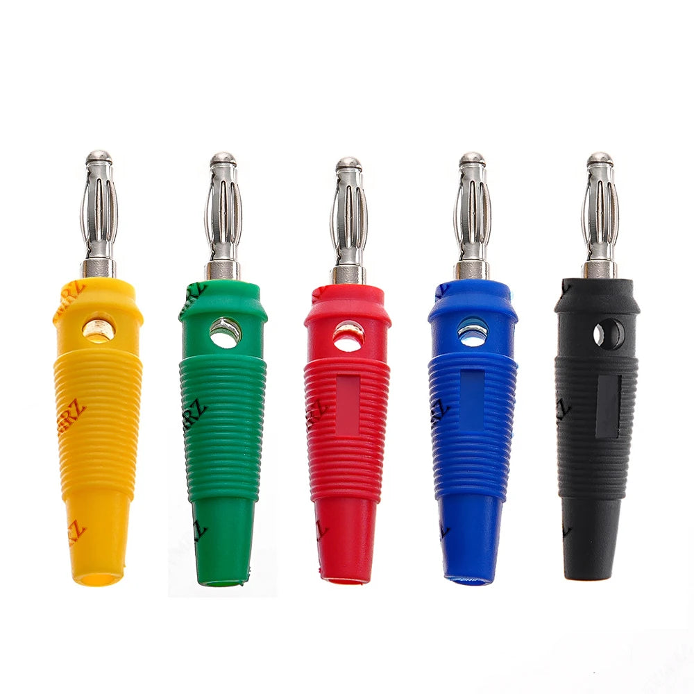 5PCS 4MM Green Yellow Banana Plugs Connector Solderless Video Musical Speaker Stackable Cable Wire Pin Banana Plug Connectors