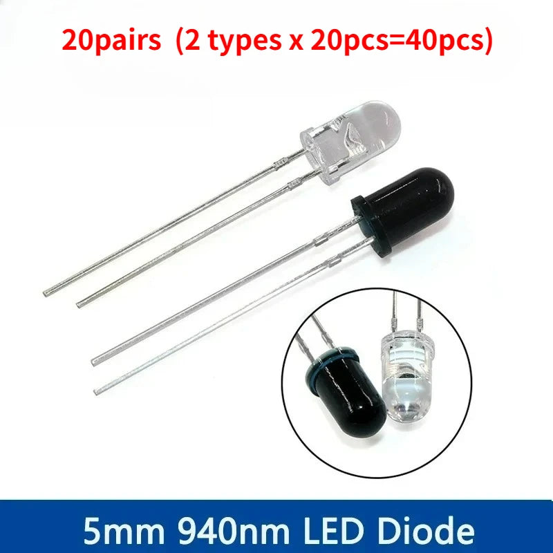 10-30Pairs 5mm 940nm IR LED Diode Kit Infrared Emitter & Receiver Diodes F5 for Remote Control DIY Electronics & Sensor Projects