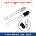 10-30Pairs 5mm 940nm IR LED Diode Kit Infrared Emitter & Receiver Diodes F5 for Remote Control DIY Electronics & Sensor Projects