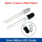 10-30Pairs 5mm 940nm IR LED Diode Kit Infrared Emitter & Receiver Diodes F5 for Remote Control DIY Electronics & Sensor Projects