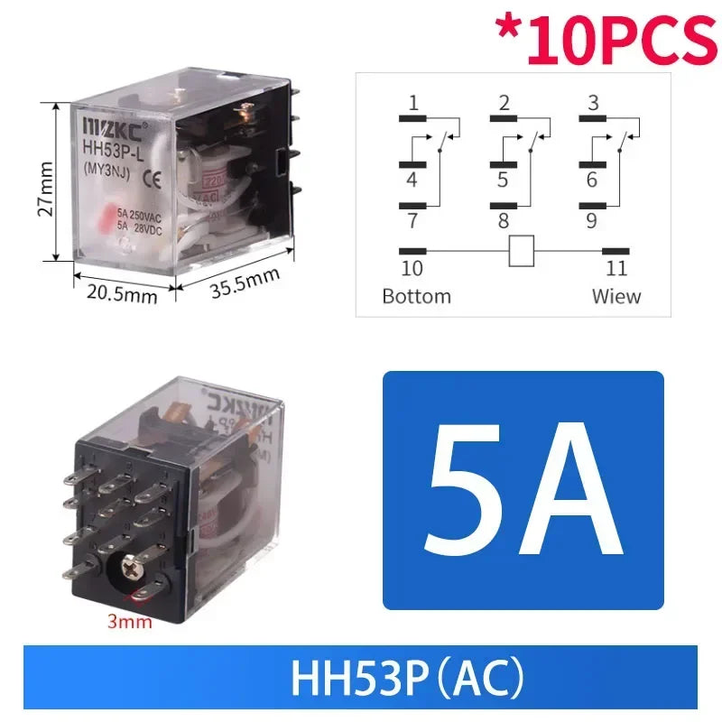 10PCS Miniature Control Relays Small Intermediate Relay AC 12V DC 24V AC220 HH52P HH53P HH54P HH62P HH63P HH64P MY2P MY2NJ