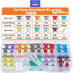 120 Micro Fuses, Thin Micro Fuse Kit, Car/RV/Truck/Motor Micro Fuse Combination Kit (2Amp -40A) +1 Car Fuse Puller