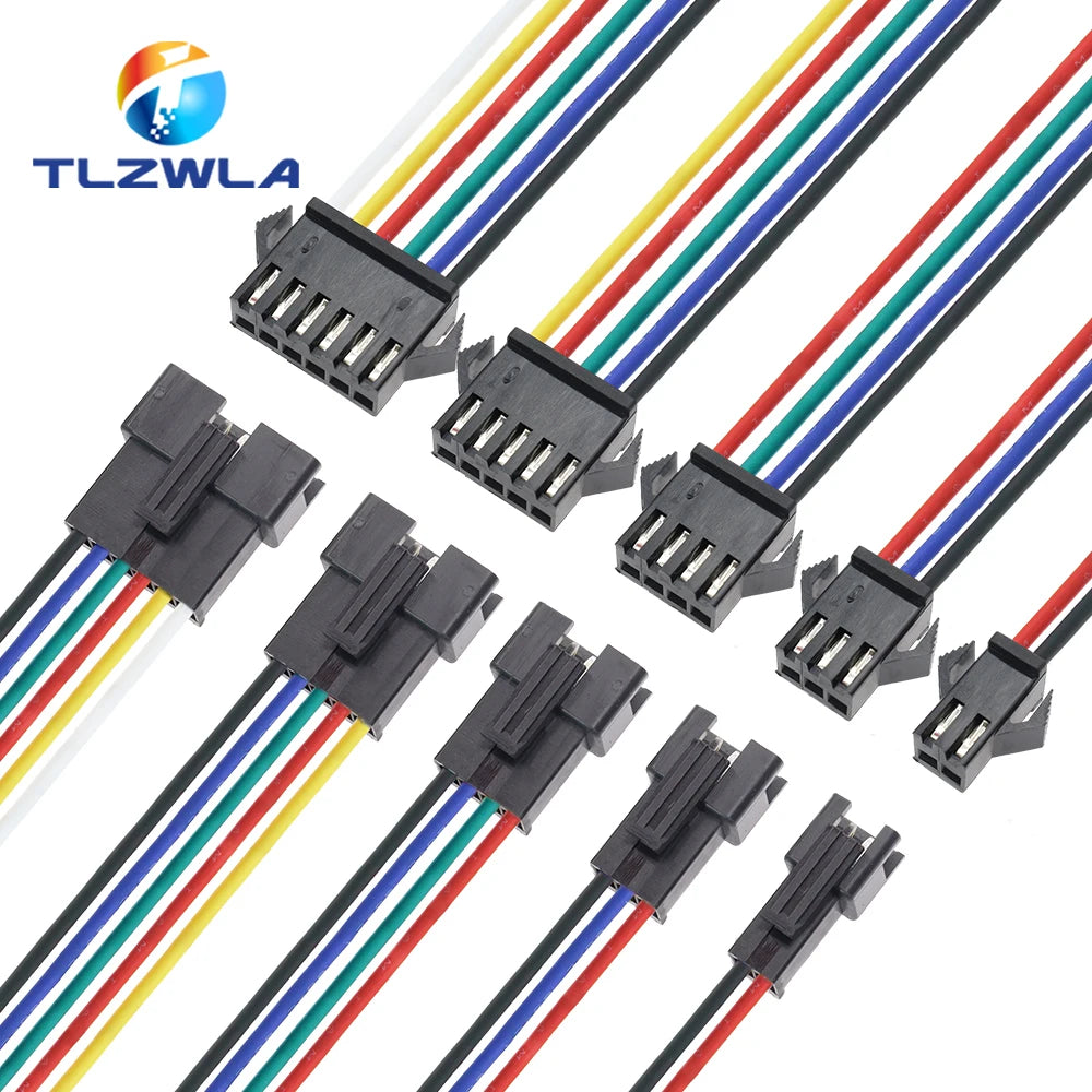 10PCS JST SM 2/3/4/5/6Pins 2.54MM Plug Male to Female Wire Connector cable pigtail Plug LED Connecting line 20cm Long