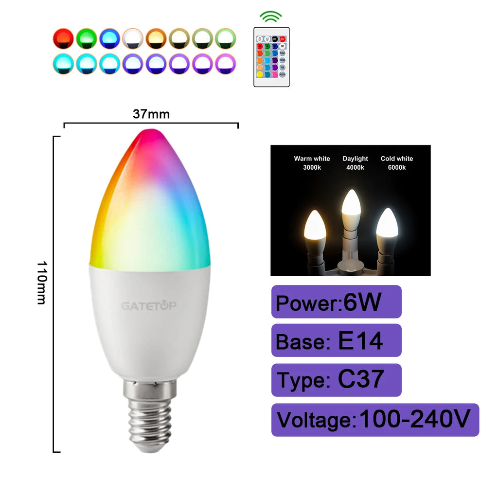 1-10PCS Smart RGBW LED Bulb Spotlight E27 E14 B22 GU10 6W 10W with Infrared Remote Control Suitable for Colorful Home Lighting