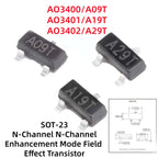100-500Pcs AO3400/A09T AO3401/A19T AO3402/A29T N‑Channel P‑Channel MOSFET Field Effect Tube Power Switch Electronic Repair Diy