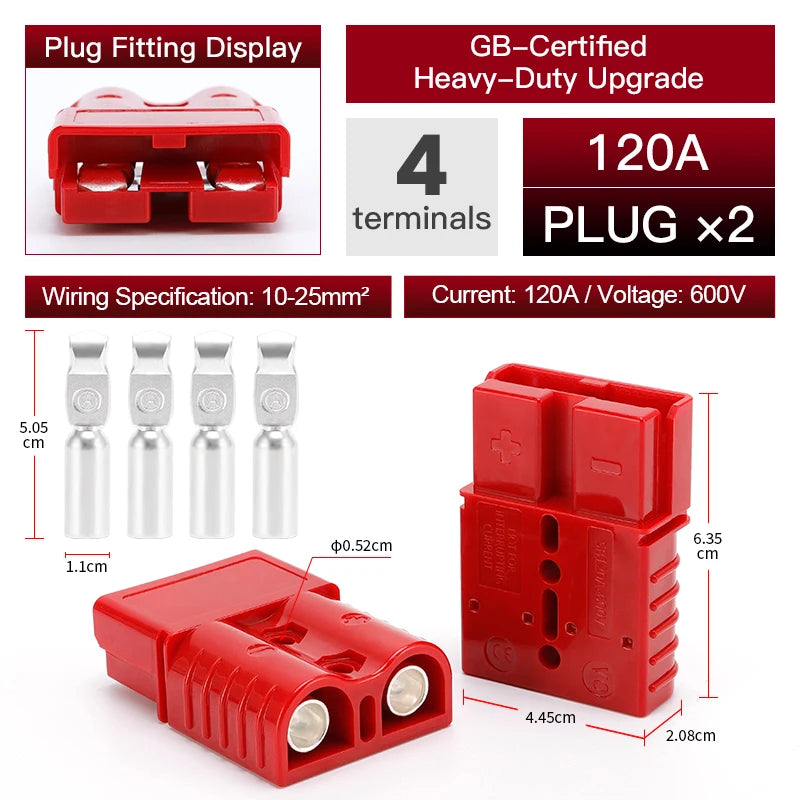 2pcs Quick Connector 40A 50A 120A 175A 350A Car Battery Power Plug 2P 600V High Current Electrical Wire Connectors