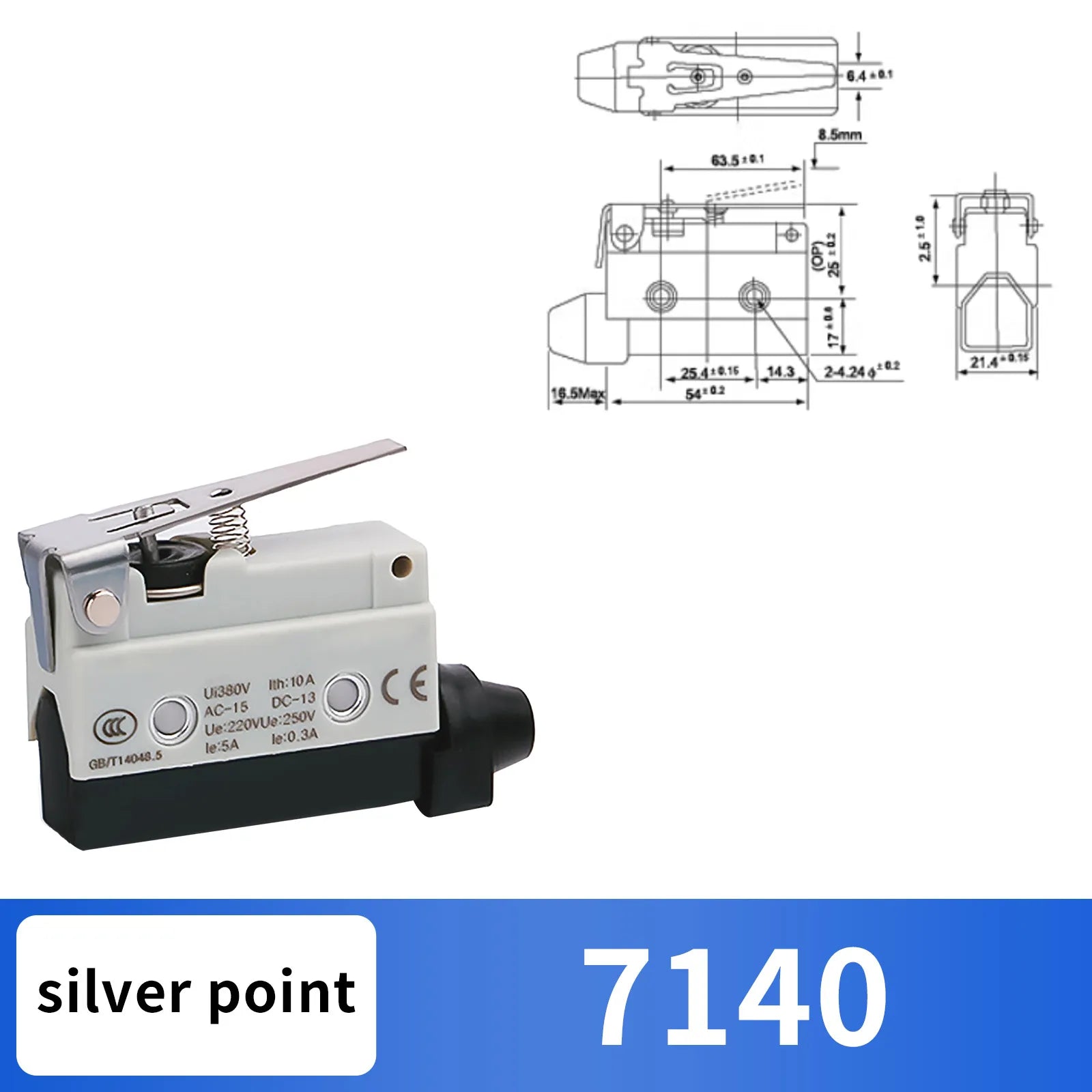 10Pcs Horizontal Limit Switch Long Hinge Roller Lever Momentary SPDT 1NO 1NC 380V 10A Industrial Travel Position Switch IP54