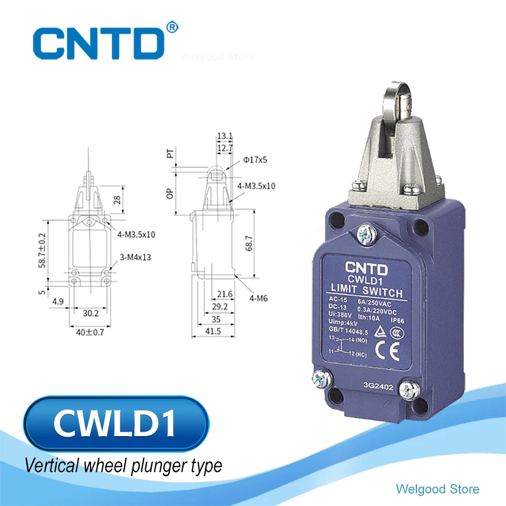 CNTD CWLD1 Vertical Limit Switch 10A 380VAC IP66 DPDT Za Double-Break Vertical Roller Plunger Industrial