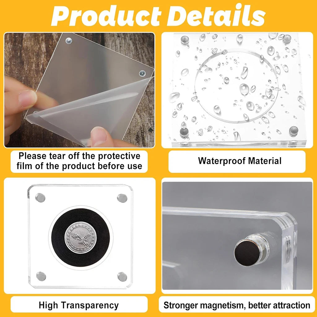 1Pcs Challenge Coin Holder Magnetic Acrylic Coin Case Square Display Frame with Capsule for 40/43/46/49/52/55mm Coins Storage